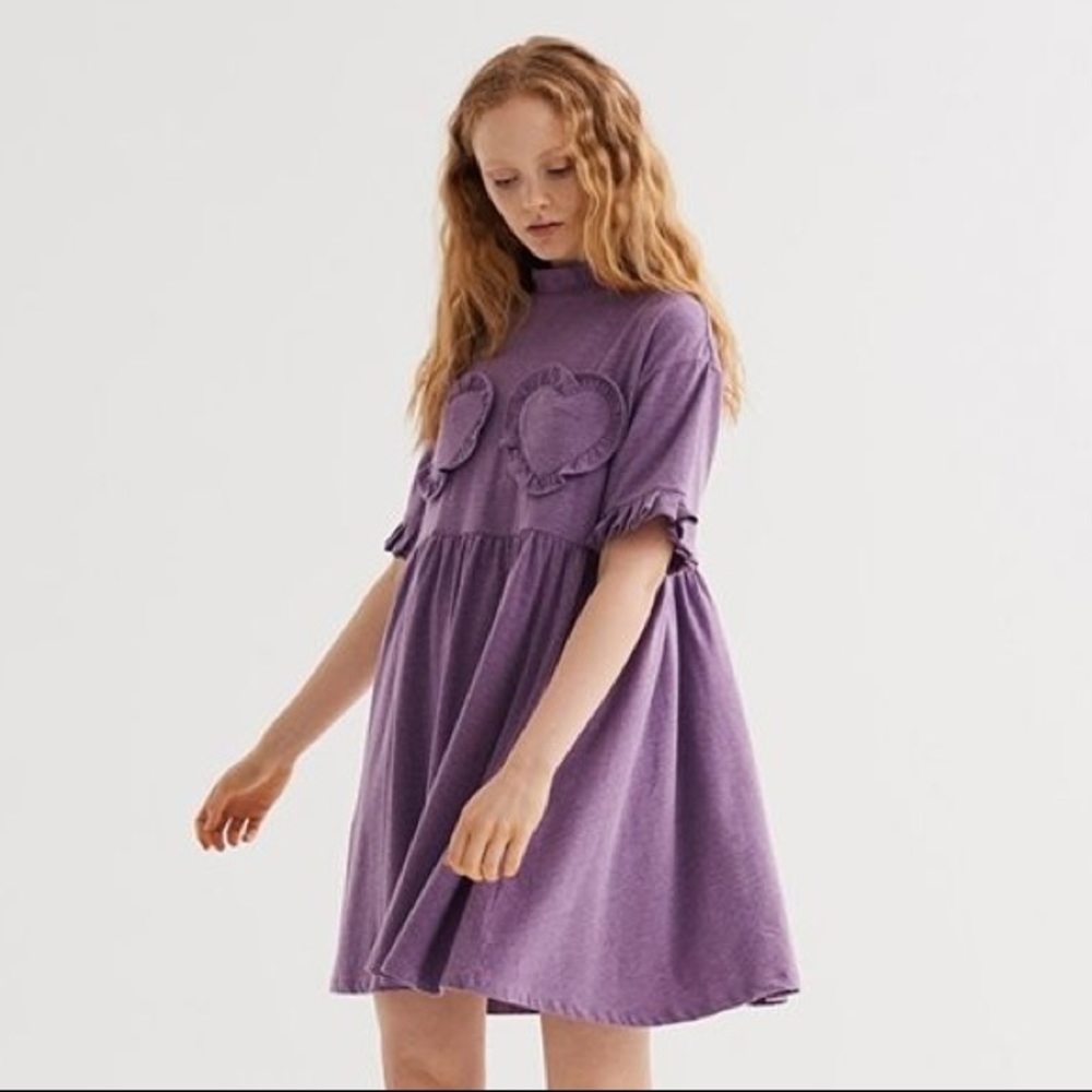 Lazy Oaf PURPLE FRILLY HEARTS DRESS Sz S